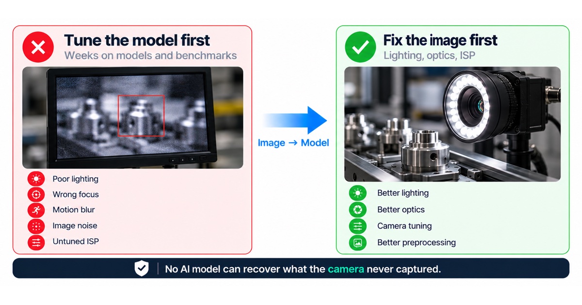Tune the model first vs fix the image first: lighting, optics, ISP
