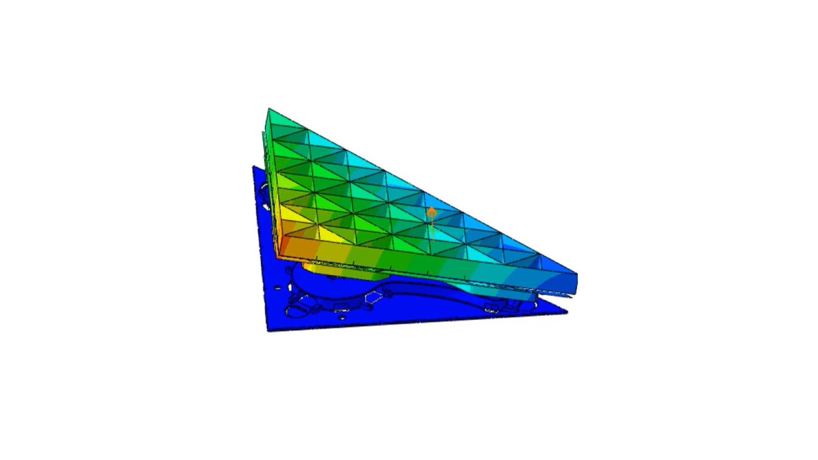 FEA of the LaMetric SKY wall hooks: the panel lifts off its base plate, coloured by stress
