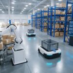 Robotic Arm and Autonomous Mobile Robots in Warehouse