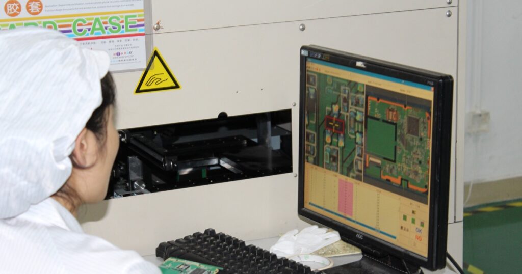 Camera-based optical inspection of a circuit board on the production line
