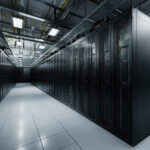 Modern Data Technology Center Server Racks in Dark Space