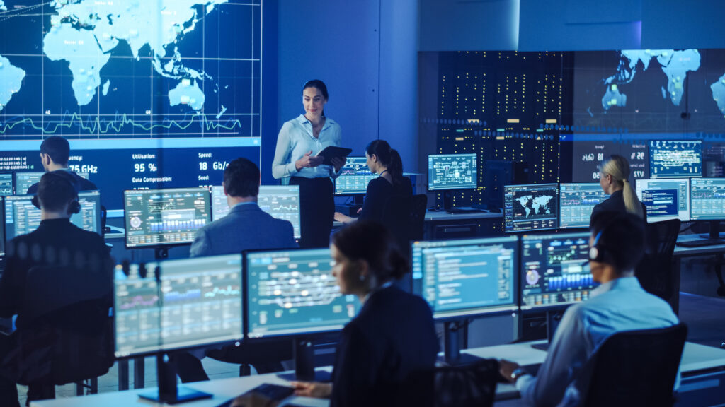 Team of Professional Computer Data Science Engineers Work on