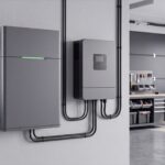 Home energy storage battery and inverter in a garage