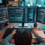 Software Developer Working on Code in Dual Monitor Setup AIG